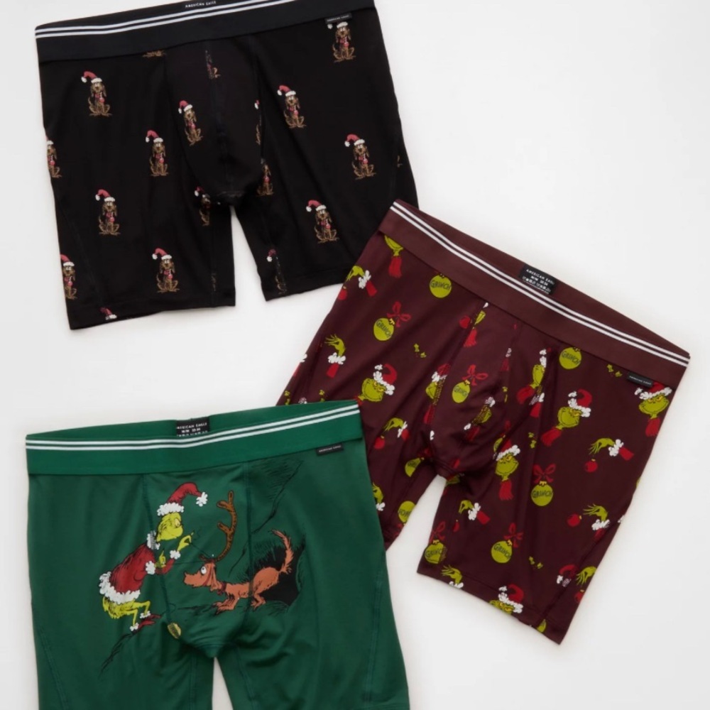 American Eagle Outfitters Kids' Grinch Boxer Briefs - Green, Maroon, Black